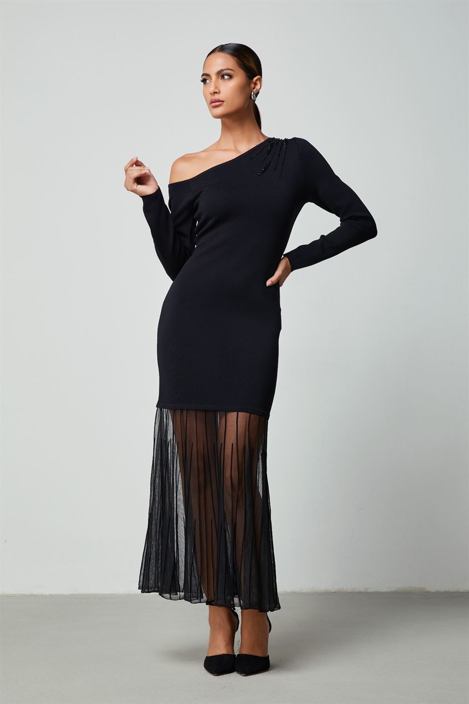 Sheered Hem Knit Dress - Femi9 EG