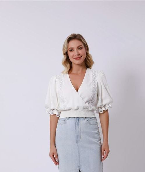 Balloon Sleeves Cropped Top - Femi9 EG