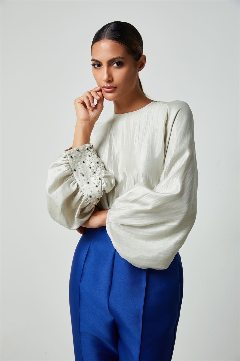 Embellished Cuffs Blouse - Femi9 EG