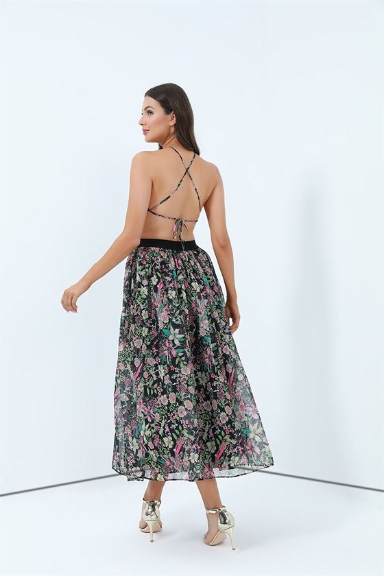 Halter Printed Chiffon Dress - Femi9 EG