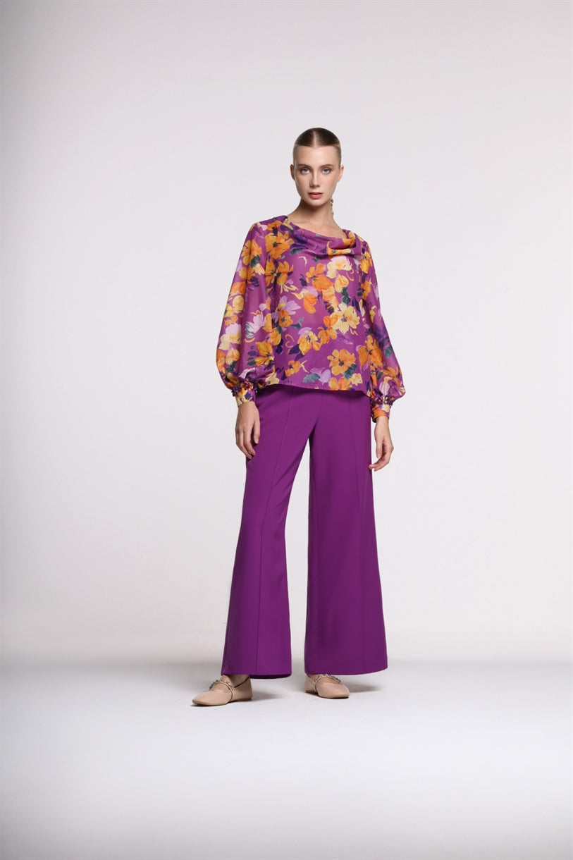 Cowl Neck Long Sleeve Blouse - Femi9 EG