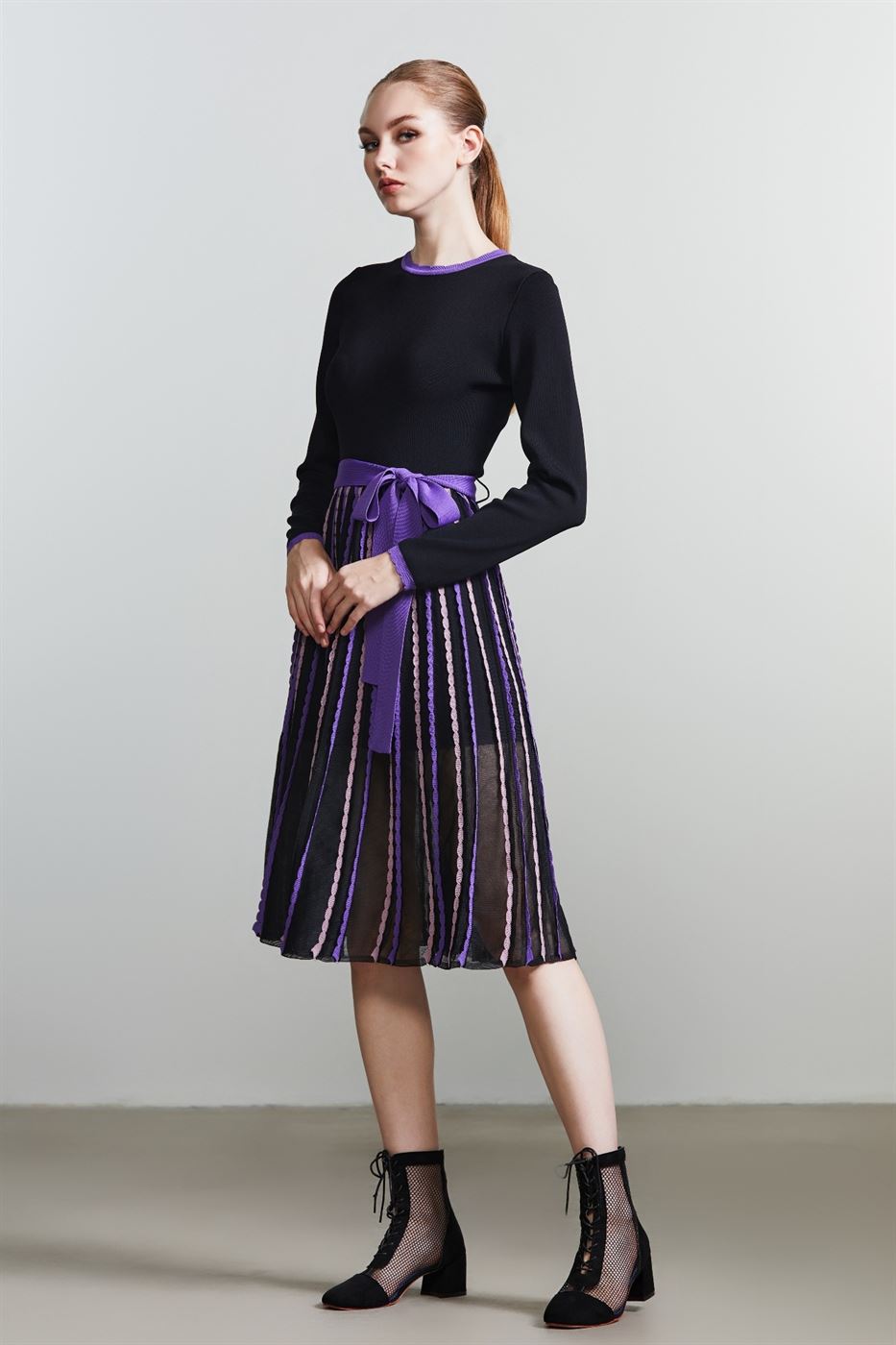 Knitted Tie Belt Dress - Femi9 EG