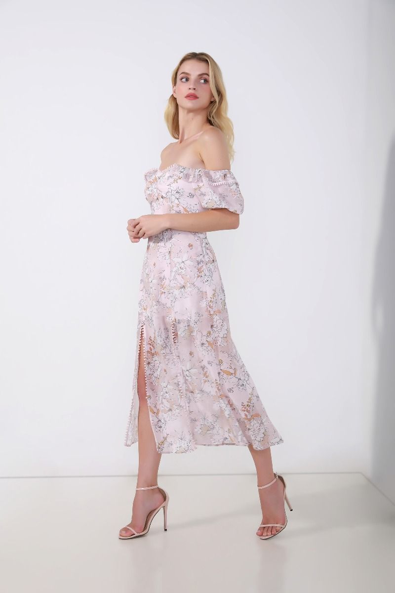 Printed Off Shoulder Dress - Femi9 EG