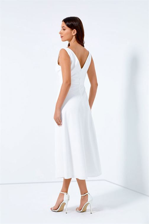 V-Neck Pleated Midi Dress - Femi9 EG