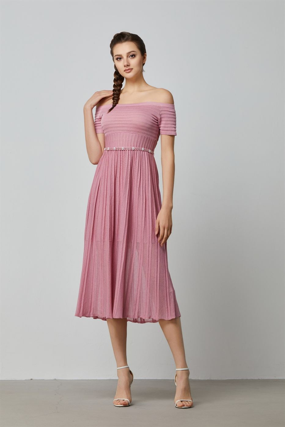 Off Shoulder Pleat Dress - Femi9 EG