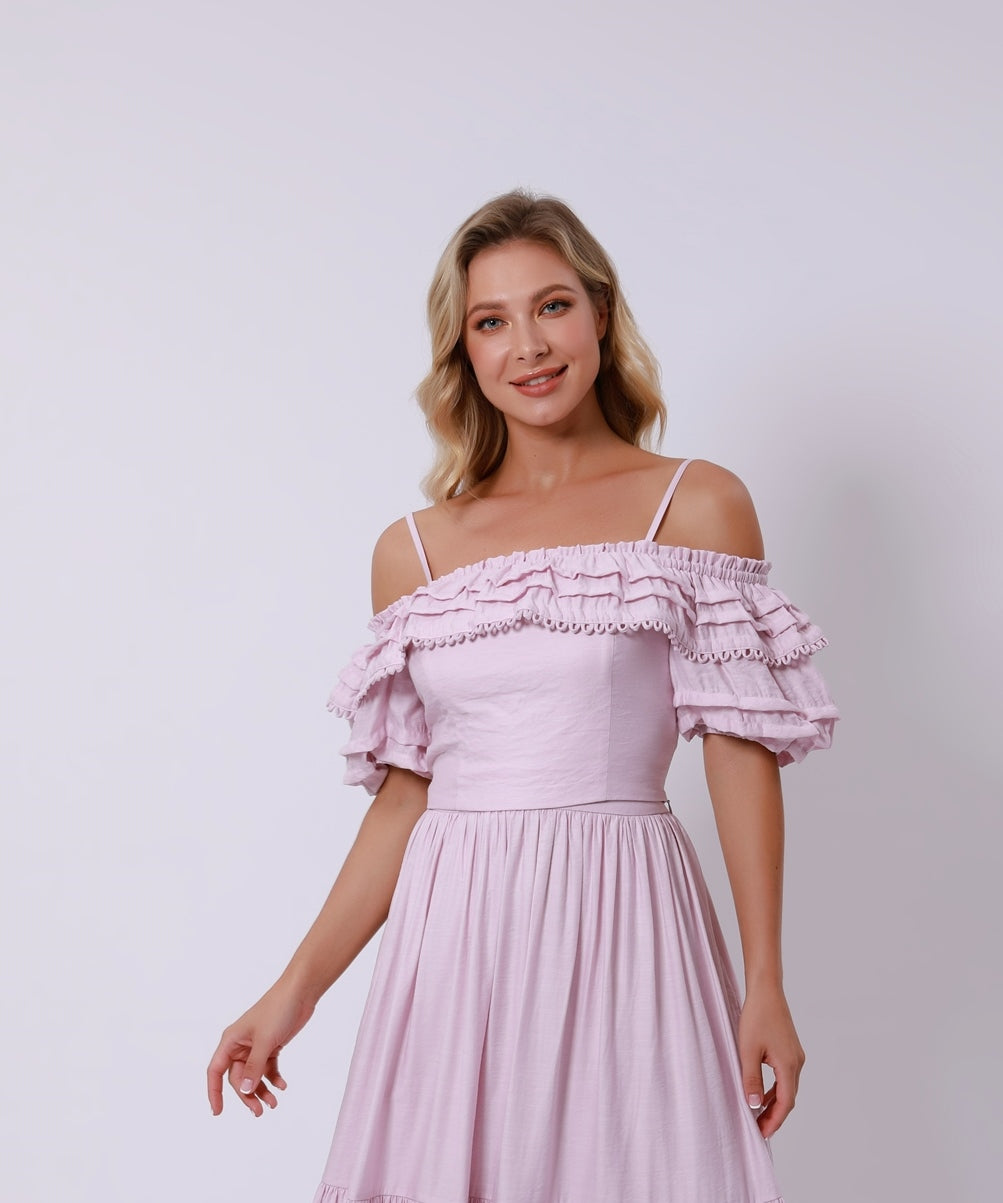 Ruffles Trimmed Off Shoulder Top - Femi9 EG