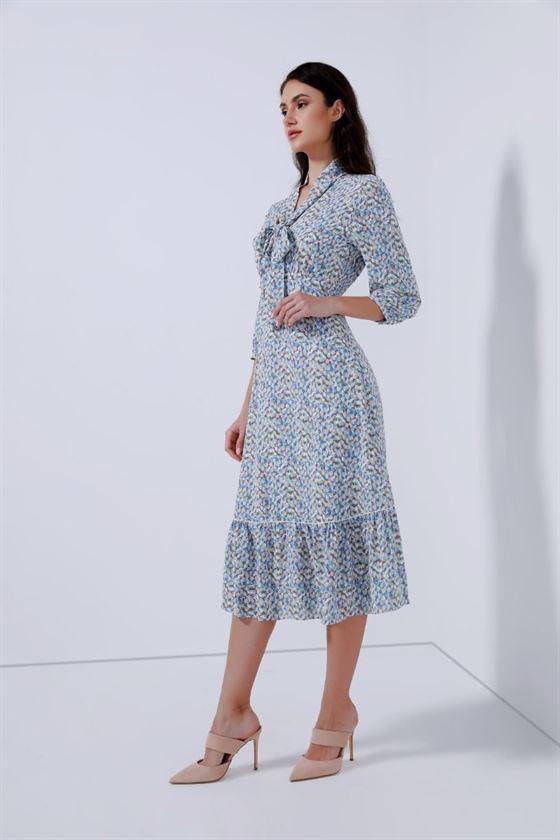 Dress Off White And Blue Mix - Femi9 EG