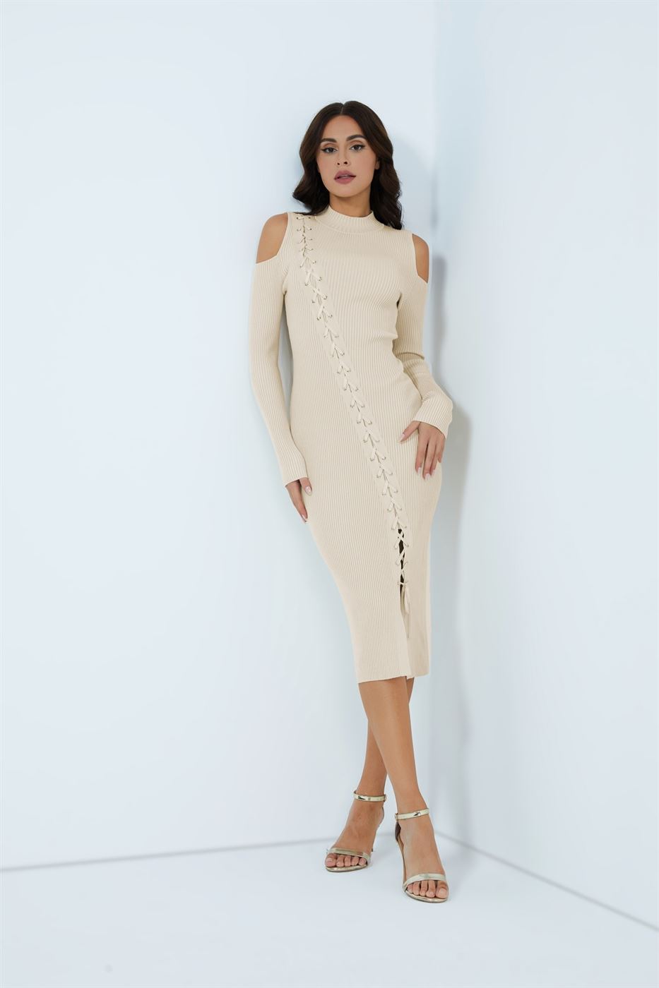 Criss-Cross Detail Knit Dress - Femi9 EG