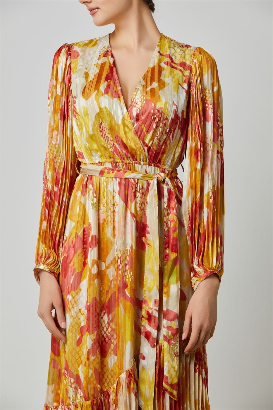 Printed Midi Dress With Gold Foil Detail - Femi9 EG