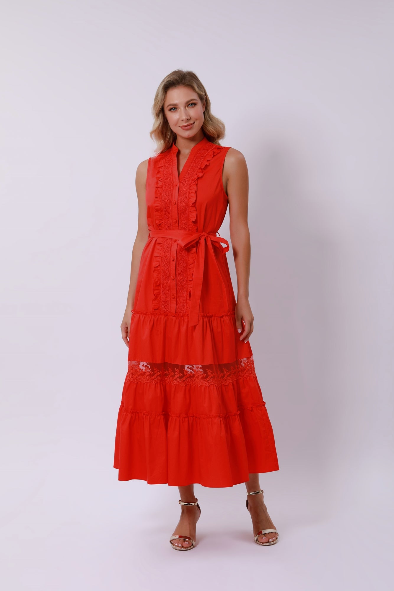 Tiered Tie Belt Dress - Femi9 EG