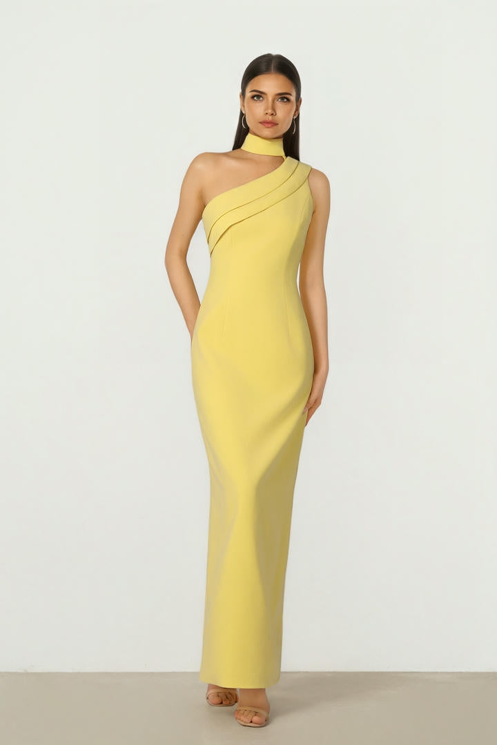 Slanted Shoulder Crepe Dress