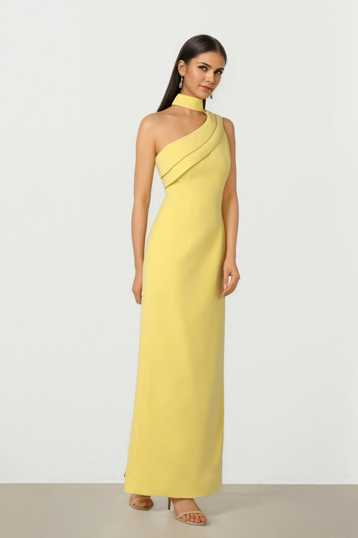 Slanted Shoulder Crepe Dress