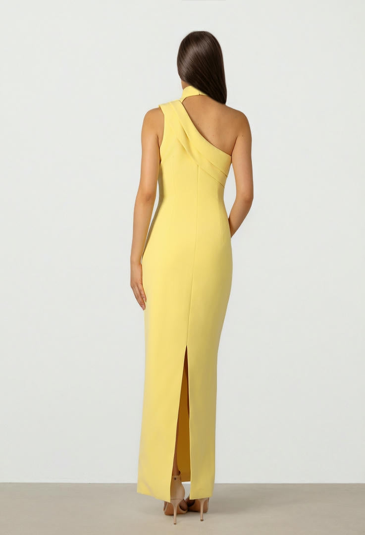 Slanted Shoulder Crepe Dress