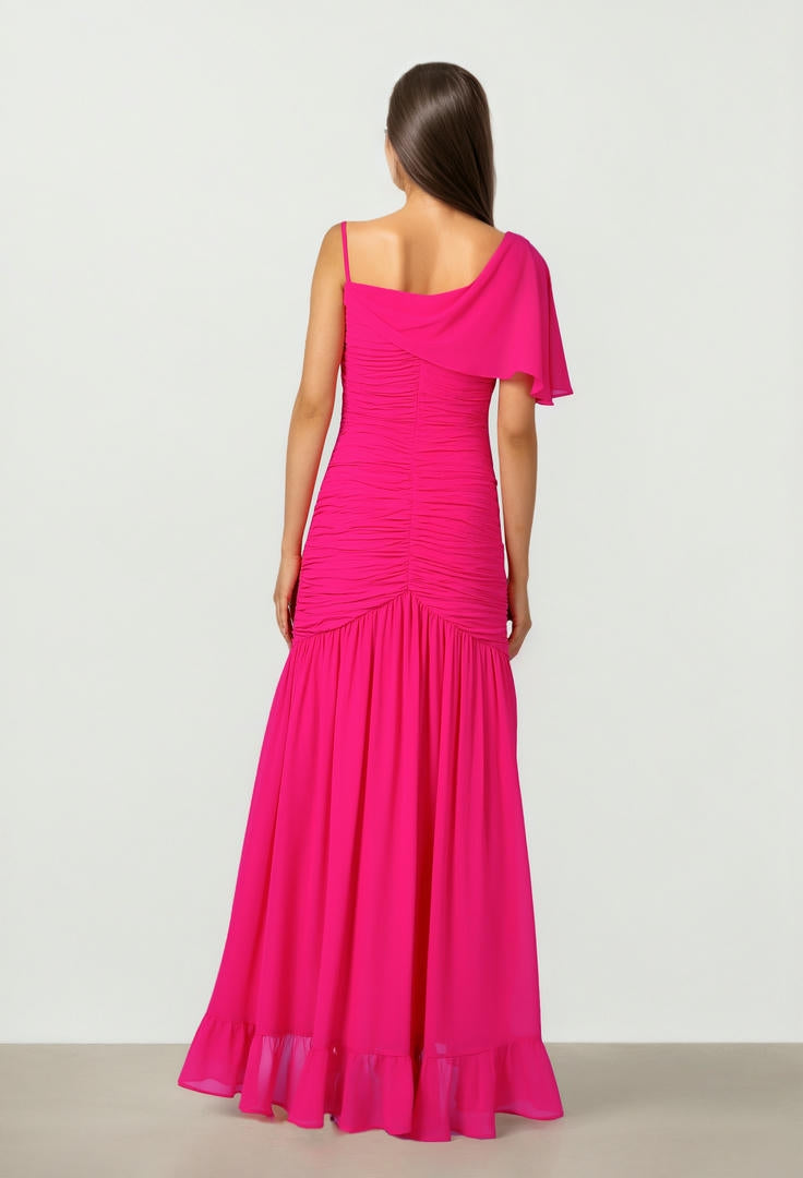 Fuchsia Asymmetrical Shoulder Dress