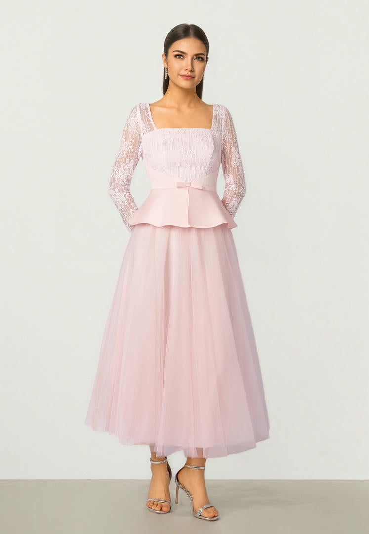 Lace & Mesh Midi Dress