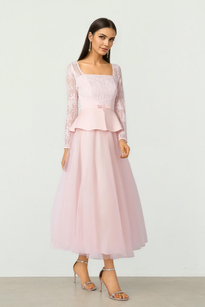 Lace & Mesh Midi Dress