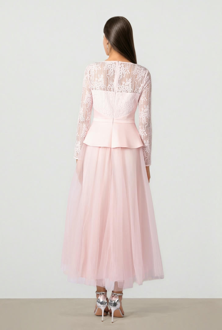 Lace & Mesh Midi Dress