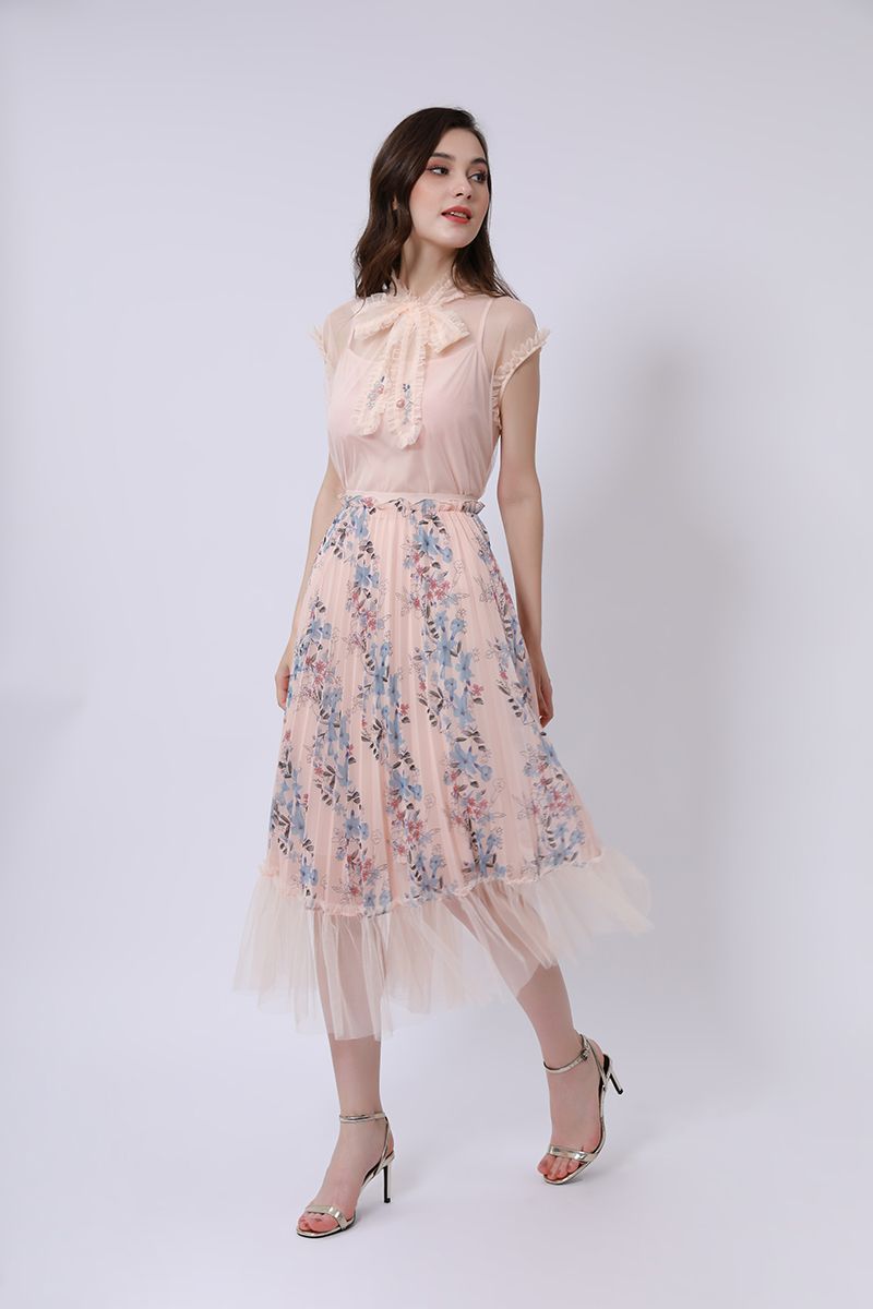 Embelished Neck Tie Blouse - Femi9 EG