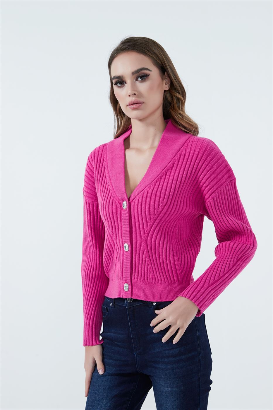Ribbed Short Length Cardigan - Femi9 EG
