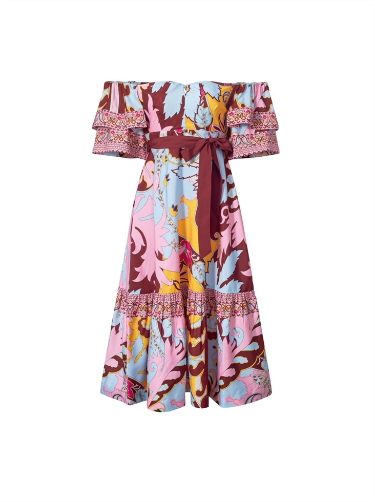 Printed Off Shoulder Dress - Femi9 EG