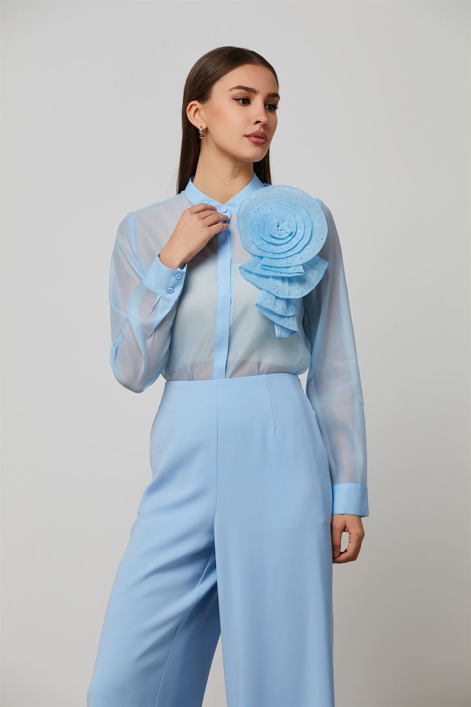 Rose Details Organza Blouse - Femi9 EG