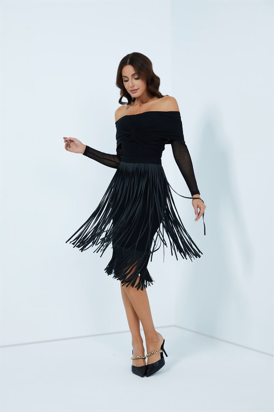 Fringe High-Waist Skirt - Femi9 EG