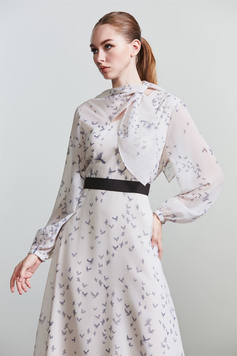 Printed Dress With Scarf - Femi9 EG
