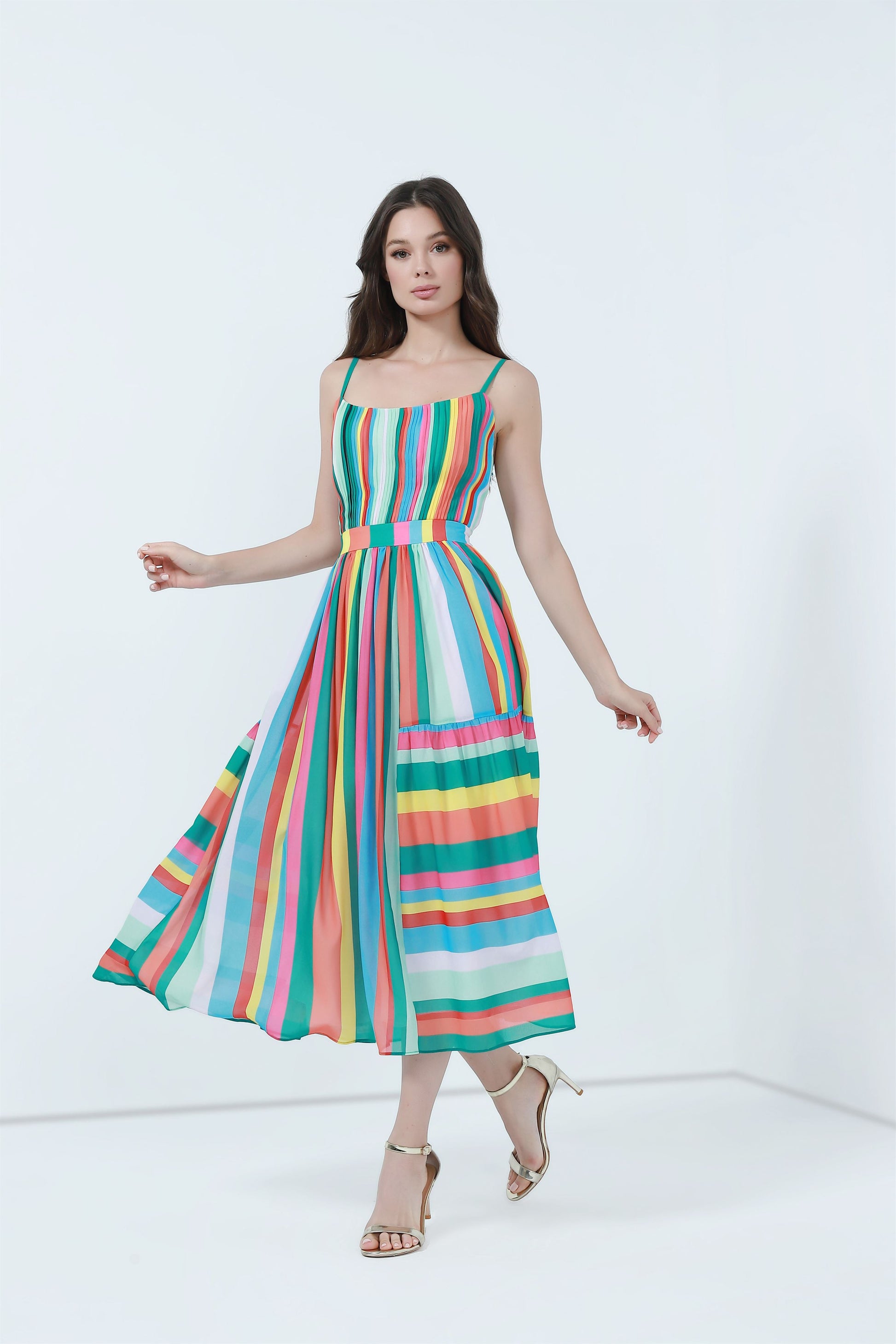 Stripes Printed Chiffon Dress - Femi9 EG