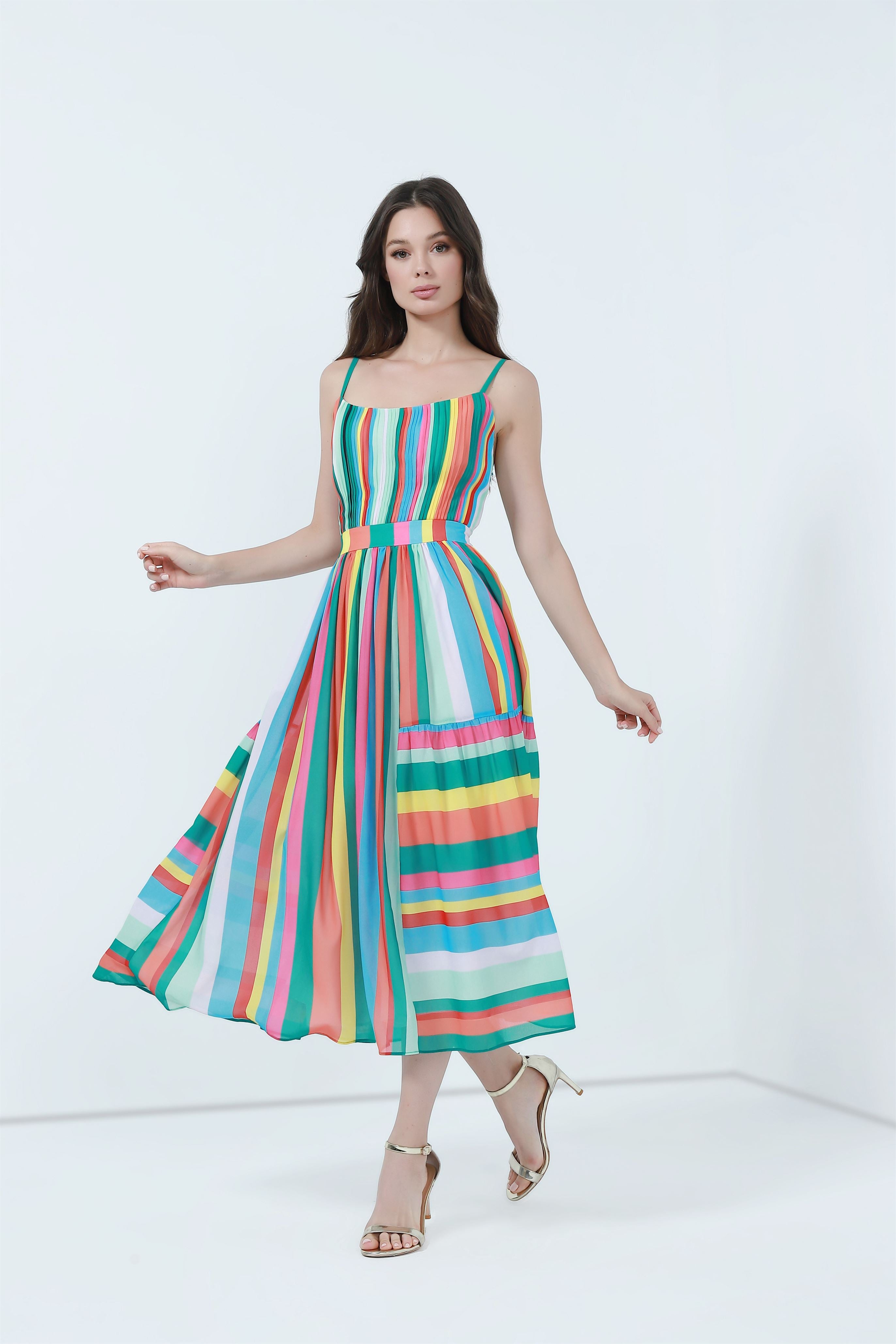 Stripes Printed Chiffon Dress - Femi9 EG