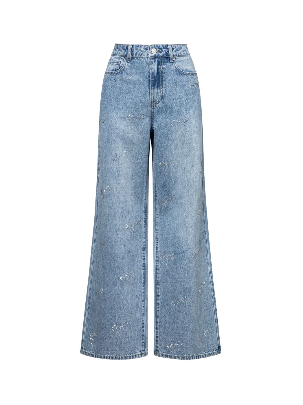 Bow Rhinestone Embellishment Jeans - Femi9 EG
