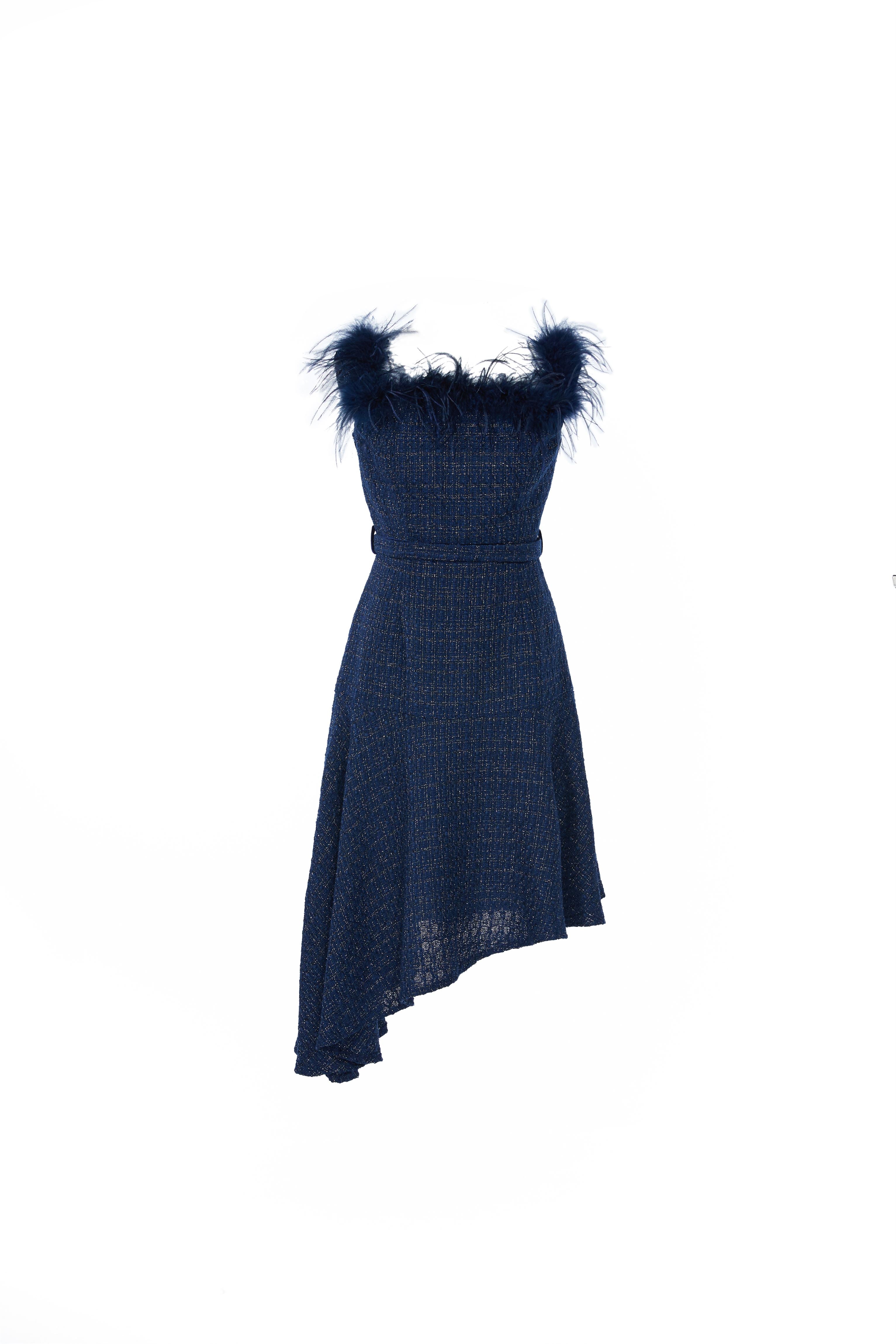 Off Shoulder Fur Detail Dress - Femi9 EG