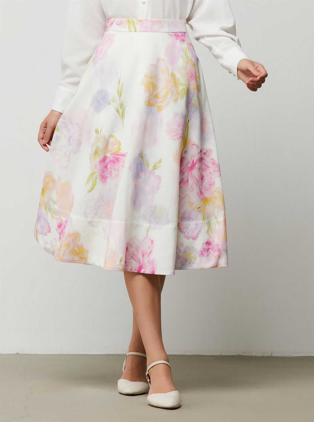 Floral Cotton Linen Midi Skirt - Femi9 EG