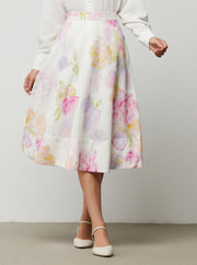 Floral Cotton Linen Midi Skirt - Femi9 EG