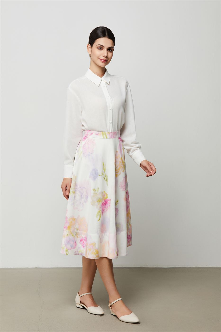 Floral Cotton Linen Midi Skirt - Femi9 EG