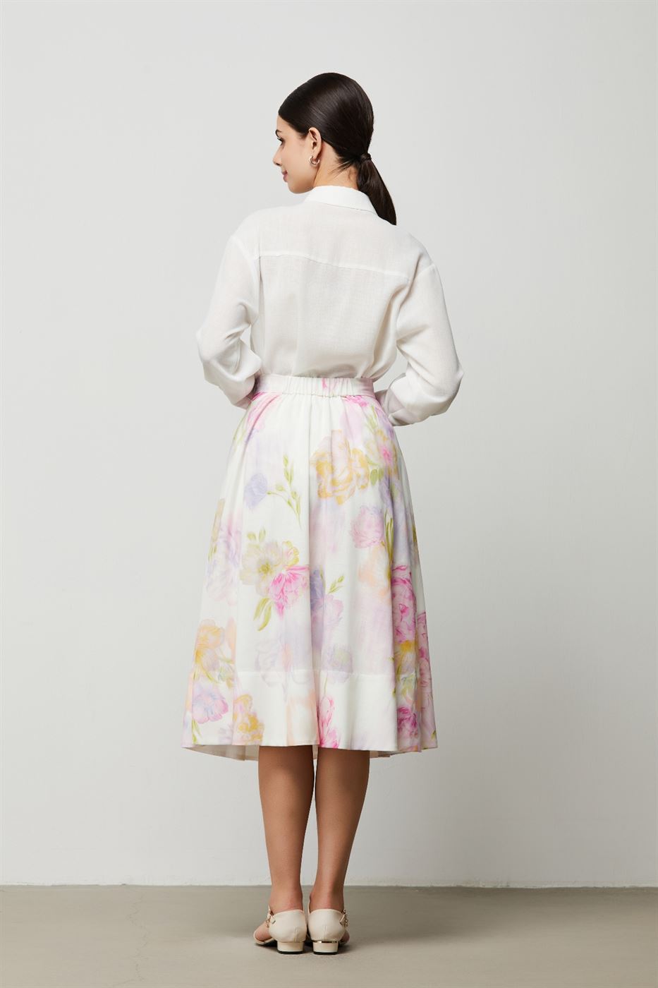 Floral Cotton Linen Midi Skirt - Femi9 EG
