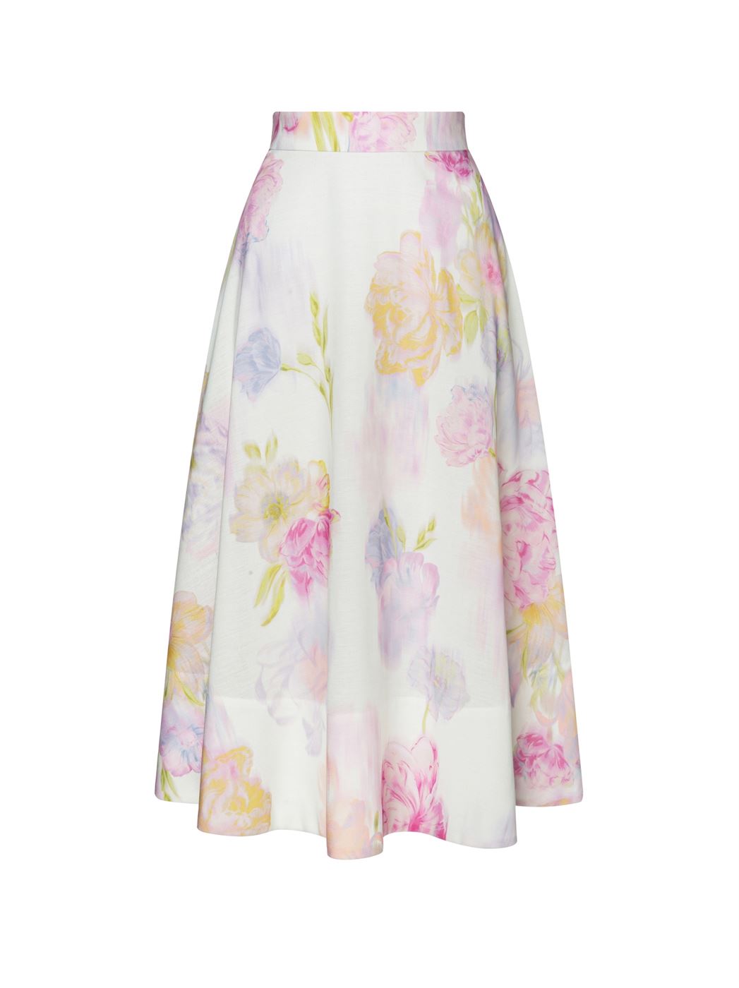 Floral Cotton Linen Midi Skirt