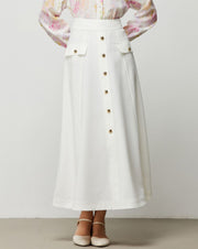 Buttoned Off-White Crepe Skirt - Femi9 EG