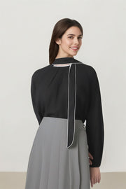 Contrast Tie-Neck Crepe Top - Femi9 EG