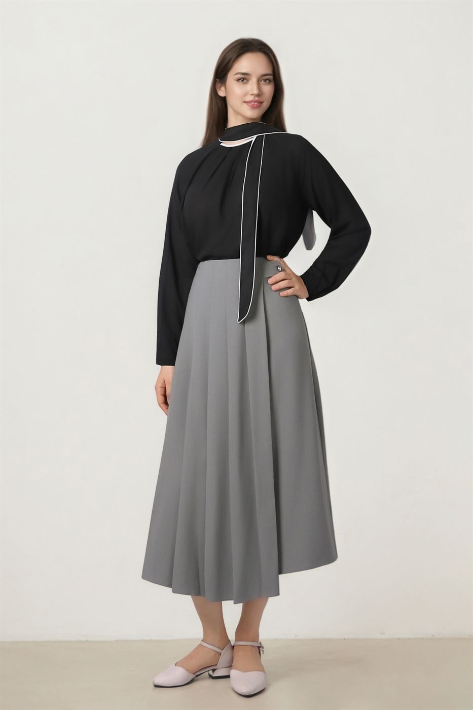 Contrast Tie-Neck Crepe Top - Femi9 EG