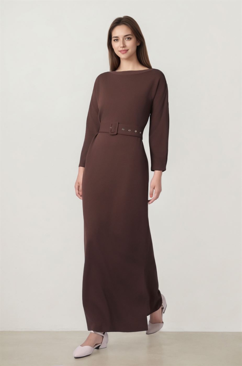 Long Sleeve Belted Jersey Dress - Femi9 EG