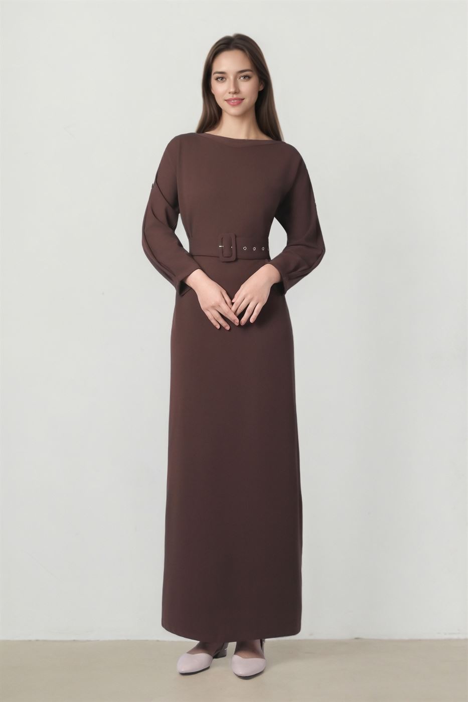 Long Sleeve Belted Jersey Dress - Femi9 EG