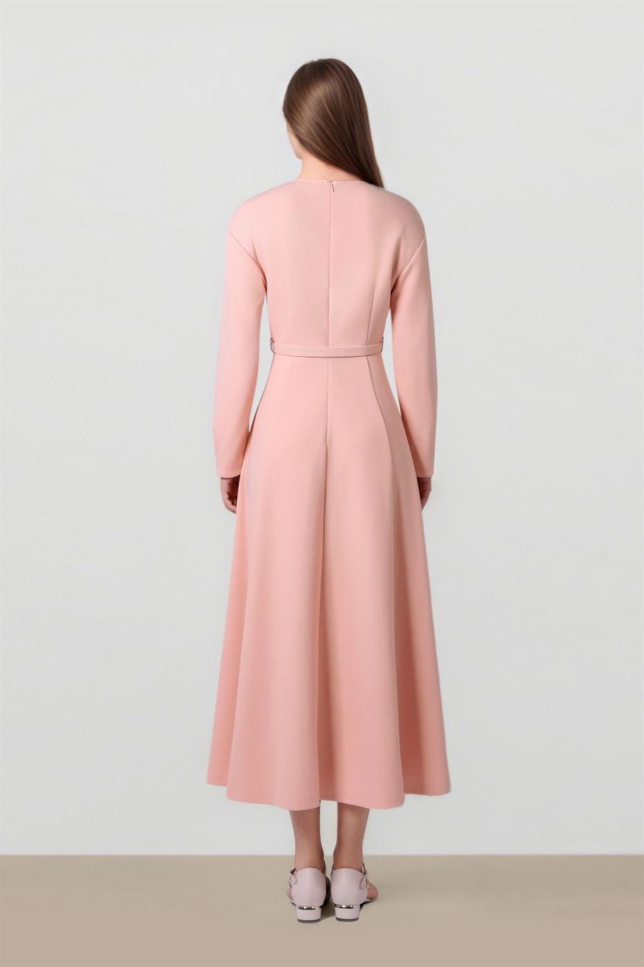 Long Sleeve Belted Waist-Midi Dress - Femi9 EG