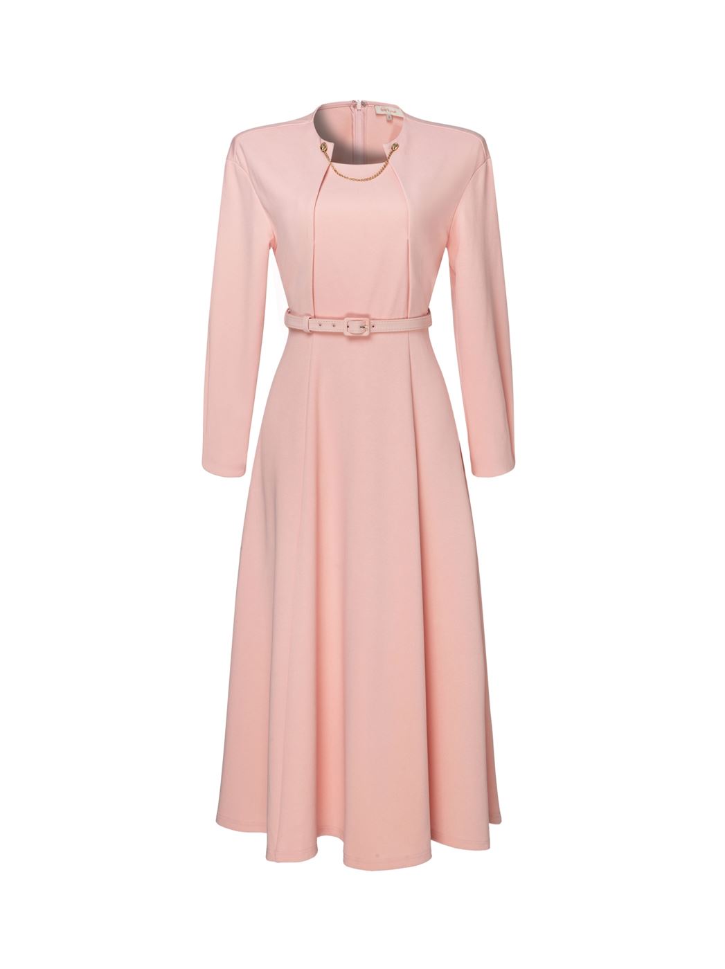 Long Sleeve Belted Waist-Midi Dress - Femi9 EG