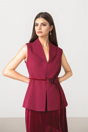 Burgundy Textured Crepe Vest