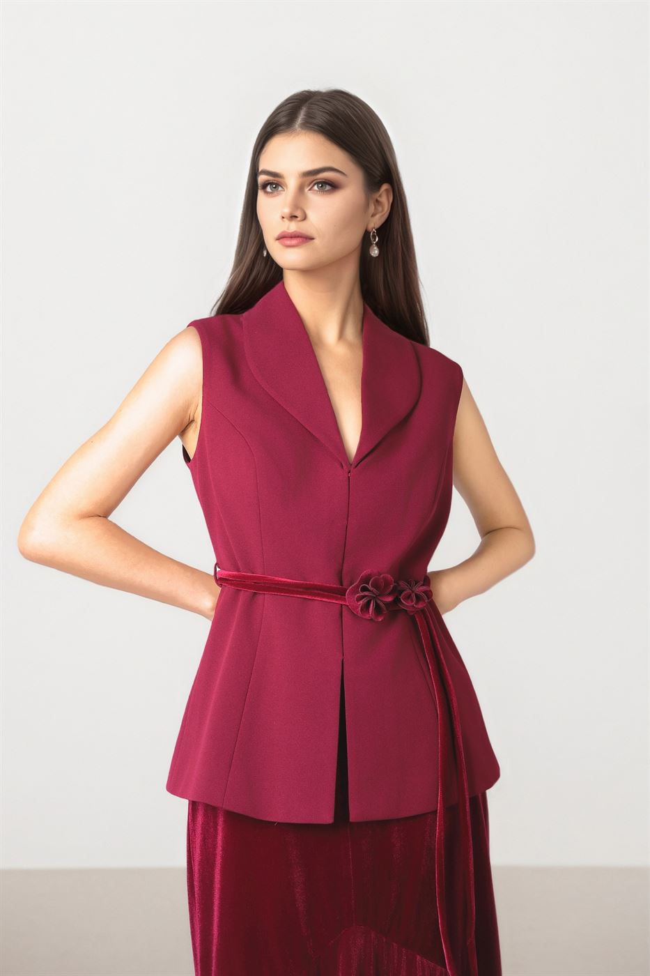 Burgundy Textured Crepe Vest