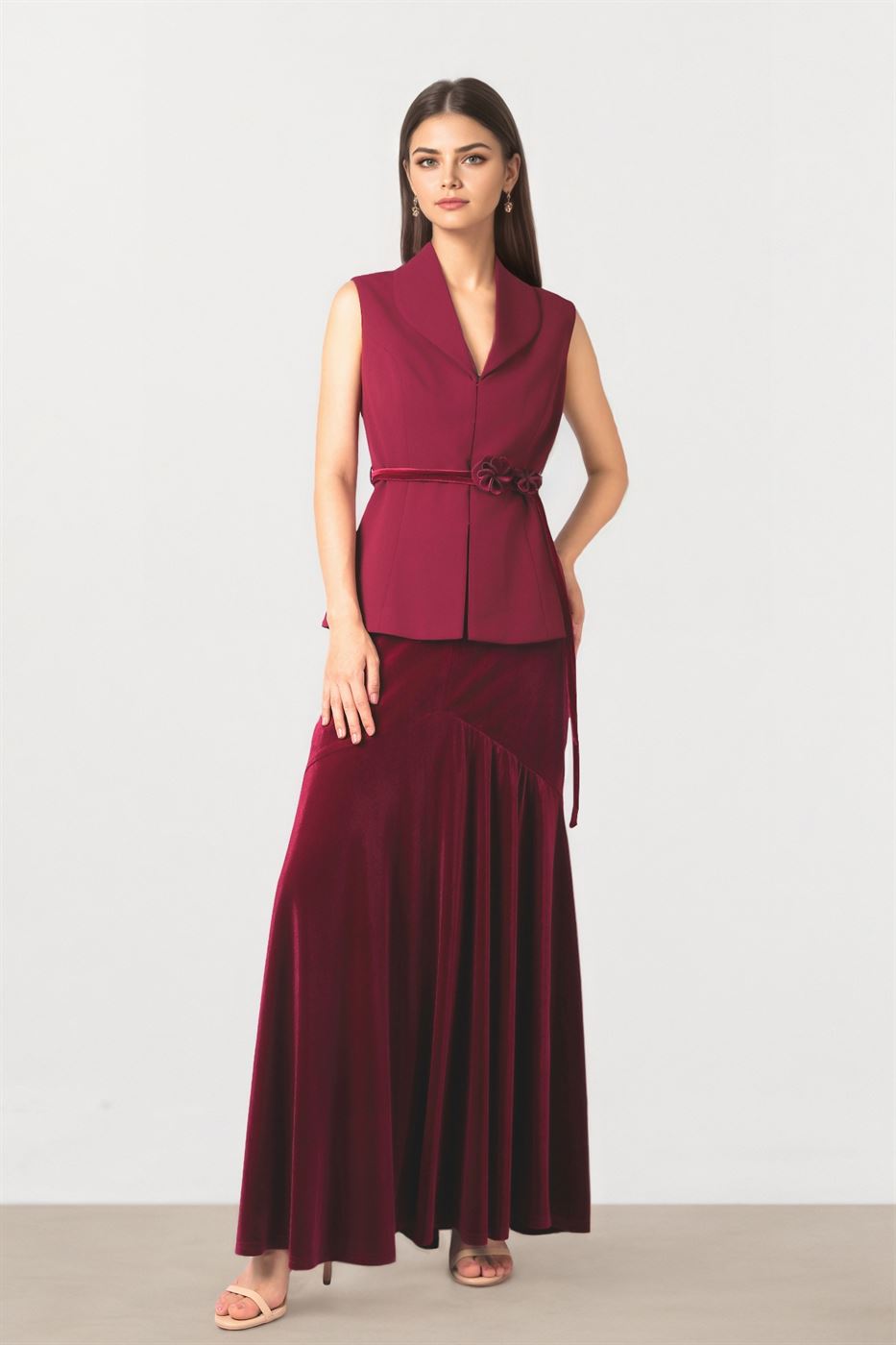 Burgundy Textured Crepe Vest