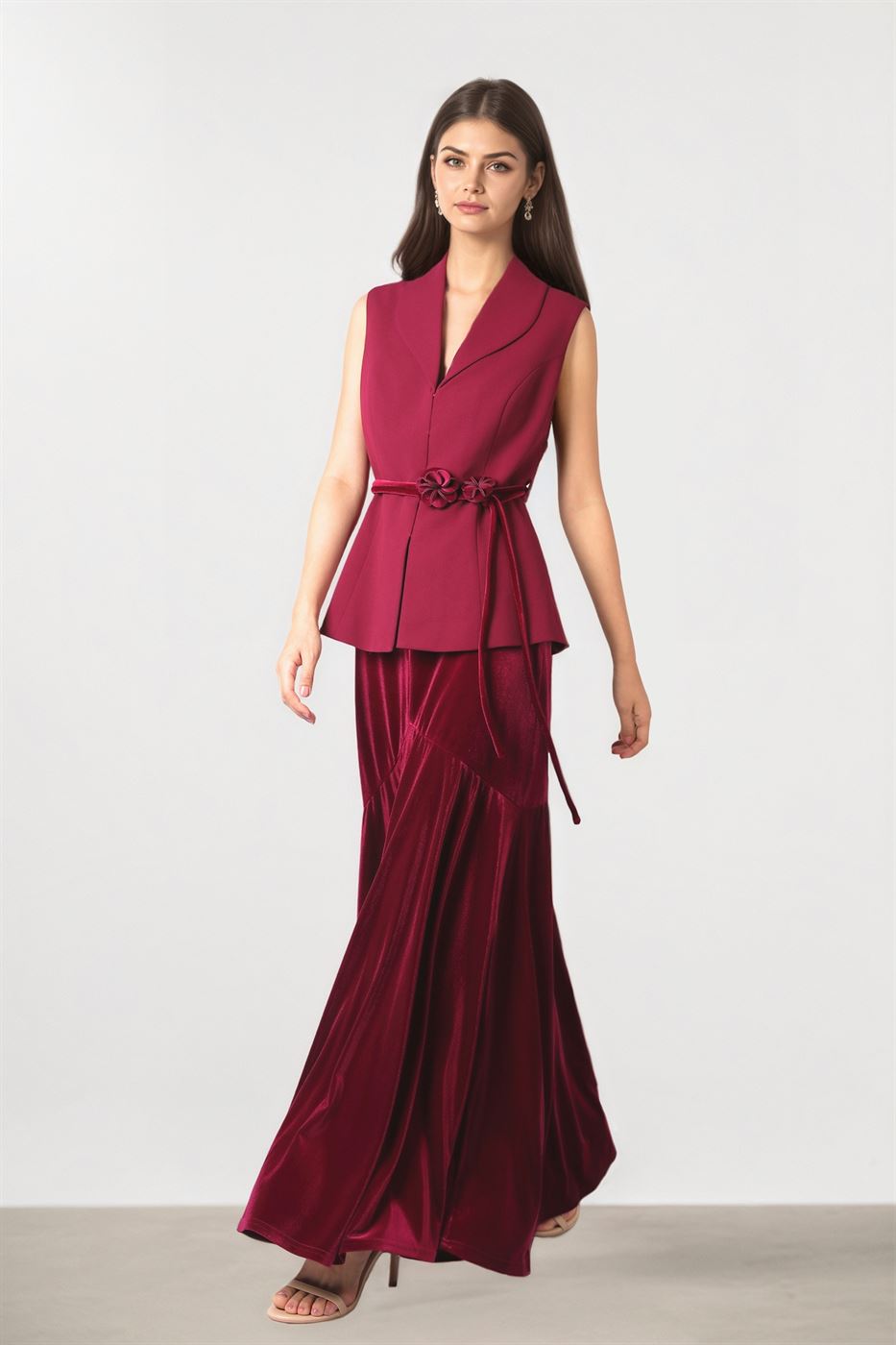 Burgundy Textured Crepe Vest