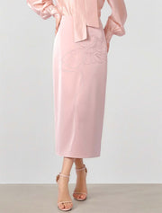 Midi Skirt with Embroidered Flowers