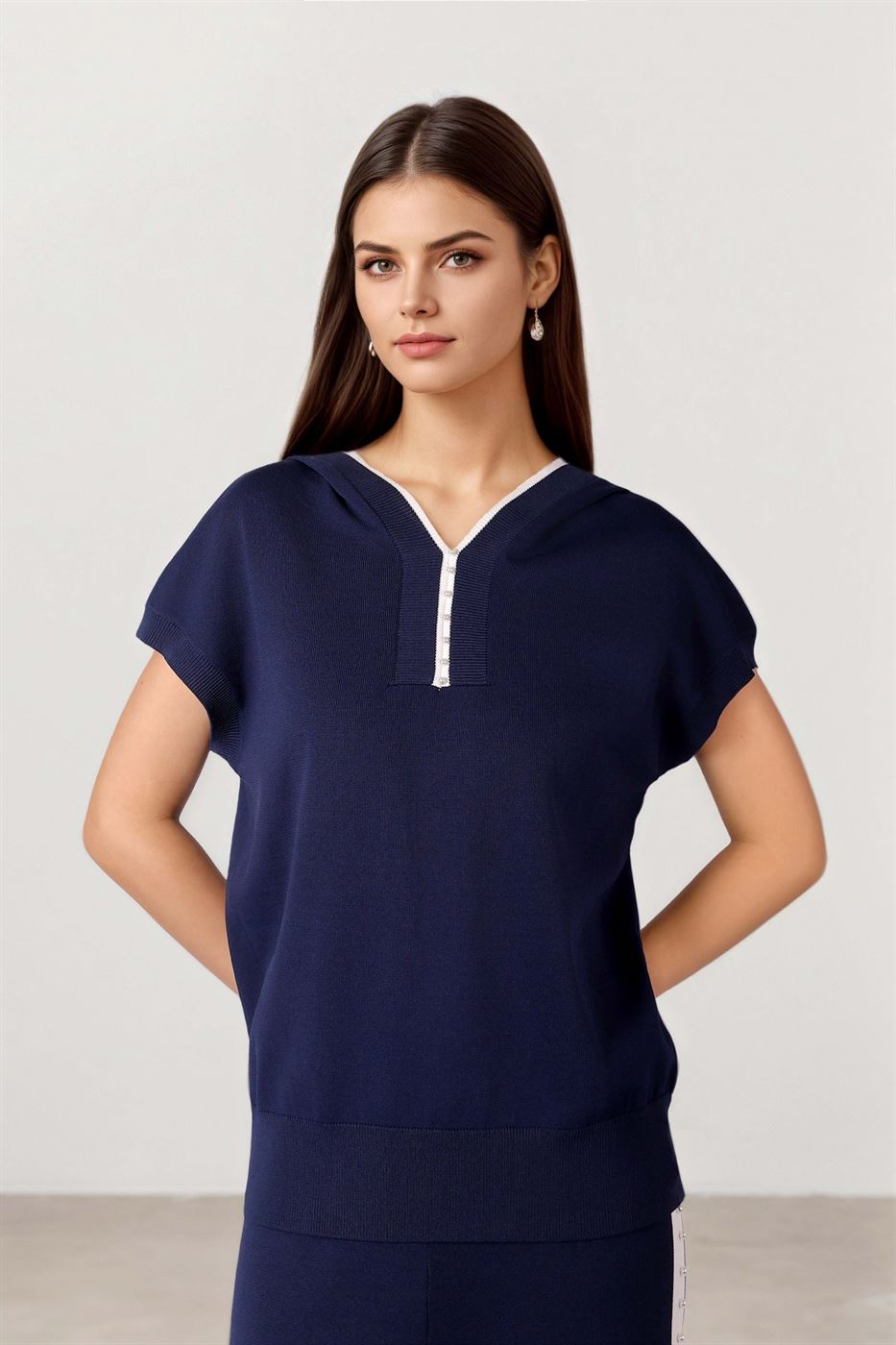 Navy Blue Hoodie With Pearls