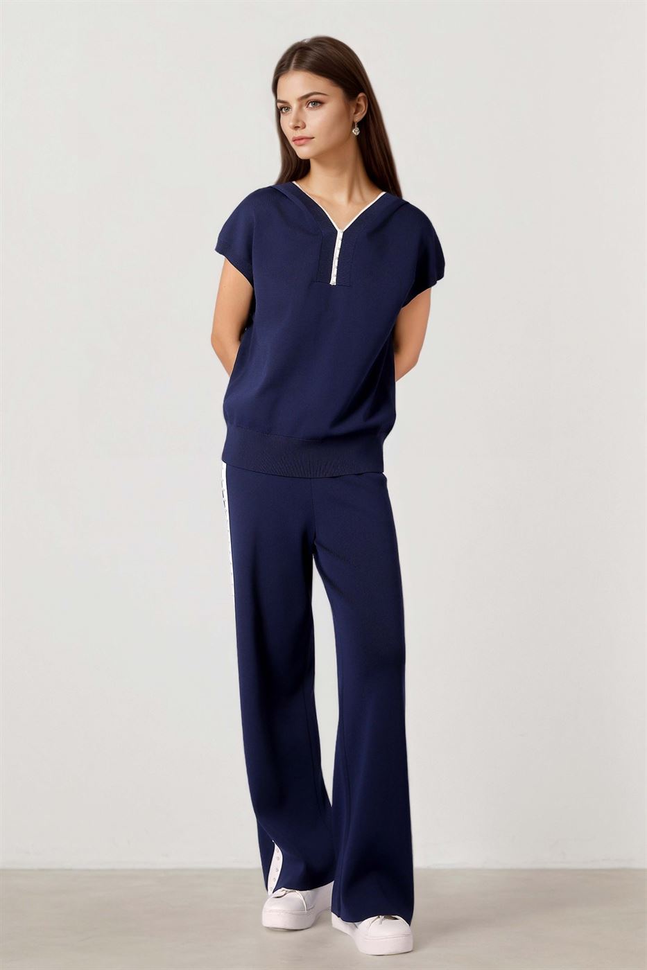 Navy Blue Hoodie With Pearls